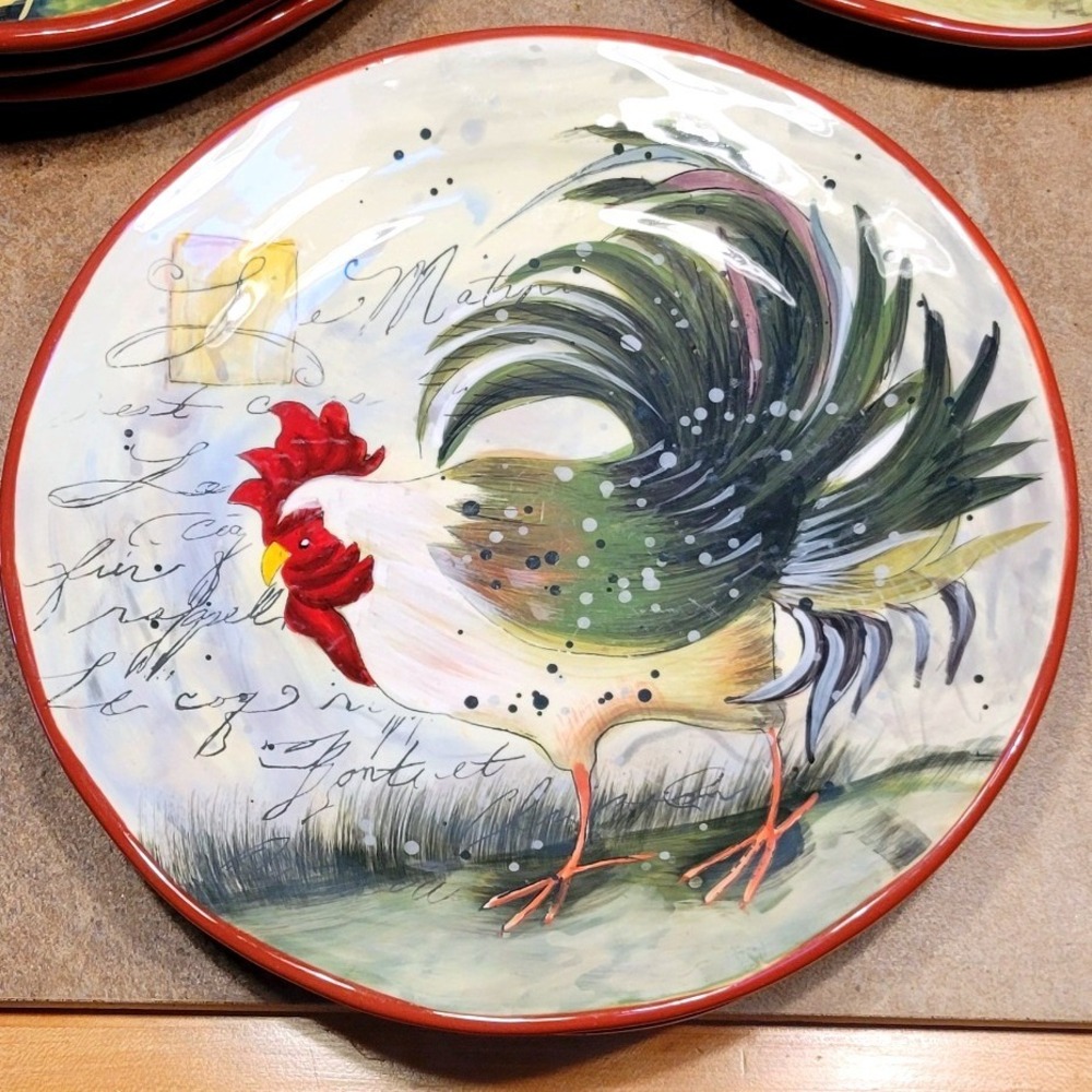 2 Certified International Rooster Plate Dishwasher Safe French Country Farmhouse